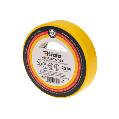 Изолента ПВХ 15 мм х 25 м, желтая, (упак. 5 рулонов) KRANZ, KR-09-2102