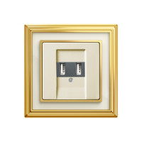 ABB USB зарядное устройство, цвет слоновая кость - Латунь полированная, белое стекло, серия Династия