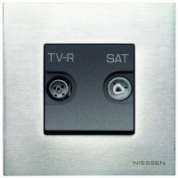 ABB Телевизионная розетка, вставка - антрацит, рамка - натуральная сталь, серия Zenit ABB Телевизионная розетка, вставка - антрацит, рамка - натуральная сталь, серия Zenit