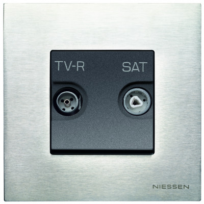 ABB Телевизионная розетка, вставка - антрацит, рамка - натуральная сталь, серия Zenit