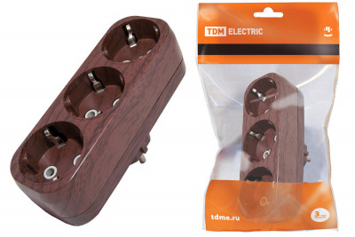 Блок на 3 гнезда 2П б/з плоский 6А 250B "Эко" (бук) TDM Electric, SQ1806-0080