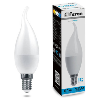 Лампа светодиодная, (13W) 230V E14 6400K С37T, LB-970, Feron 38114