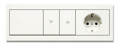 Berker Выключатель 1-клавишный, розетка 2к+з, выключатель жалюзи в рамке на три поста, глянцевый белый, серия K.1