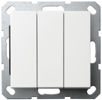 Выключатель трехклавишный 10A 250V~ с накладкой, цвет белый глянцевый , G3031W, Jasmart Electric
