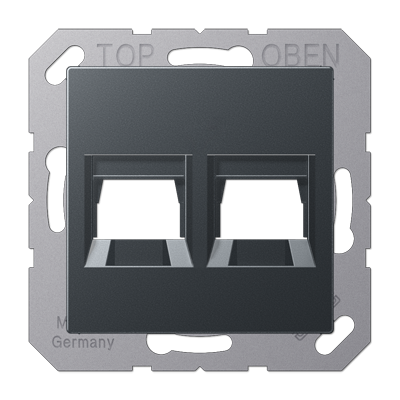 Kрышка для 2-х разъемов; без видимого винта; подпружиненная шторка; термопласт; матовый антрацит, A1569-2WEANM