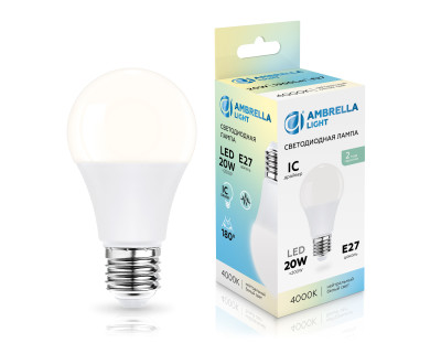 Светодиодная лампа груша A60 E27 20Вт 4000K 160°, AMBRELLA LIGHT, 602004