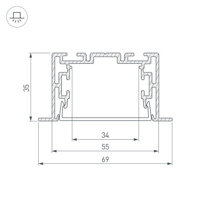 Профиль с экраном S2-LINIA69-F-2500 ANOD+OPAL (Arlight, Алюминий), 021177