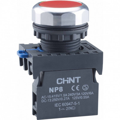 Chint Кнопка упр. NP8-20BN/4 без подсветки, самовозв., красный, 2НО, IP65 (R), 667237