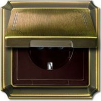 Розетка 2к+з, с защитной крышкой, цвет - античная латунь,    серия Antique