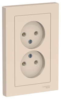 ATN000220 - ATLASDESIGN РОЗЕТКА двойная без заземления, 16А, в сборе, БЕЖЕВЫЙ, Systeme Electric