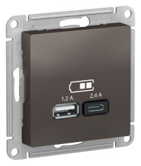 ATN000639 - ATLASDESIGN USB РОЗЕТКА А+С, 5В/2,4А, 2х5В/1,2А, механизм, МОККО, Systeme Electric