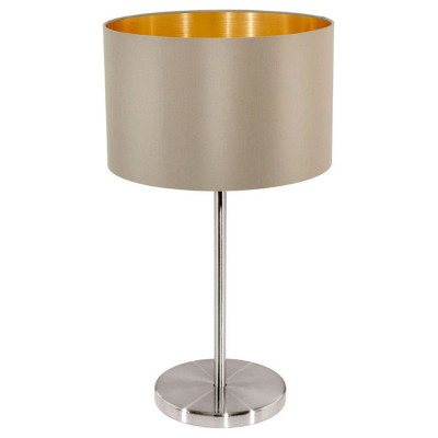 31629 Настольная лампа MASERLO, 1х60W (E27), ?230, H420, никель мат./текстиль, серо-коричневый, золо