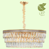 LUSSOLE YUMA Люстра подвесная, цвет основания - блестящее золото, плафон - хрусталь (цвет - прозрачный), 9x7W E14, GRLSP-8183