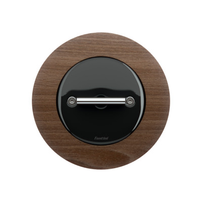 Fontini Выключатель 1-клавишный, цвет черный фарфор, ручка - хром, рамка дерево орех, Fontini, серия Do, скрытый монтаж