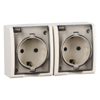 Simon 1594433-031 Simon15 IP54  Розетка 2-ная 2х(2К+З) с крышками полупр., 16А 250В~, винт. зажим, сл. кость