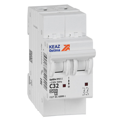 КЭАЗ OptiDin BM63 Автоматический выключатель 2P 32А C 4,5кА AC (BM63-2C32-4,5-УХЛ3)