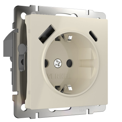 Werkel W1171703/ Розетка с заземлением, шторками и USB тип A+C (слоновая кость), a056273