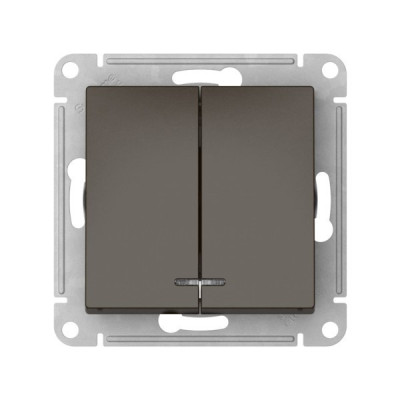 ATN000653S - ATLASDESIGN 2-клавишный ВЫКЛЮЧАТЕЛЬ с подсветкой, сх.5а, 10АХ, мех., быстрозажим. клем., МОККО, Systeme Electric