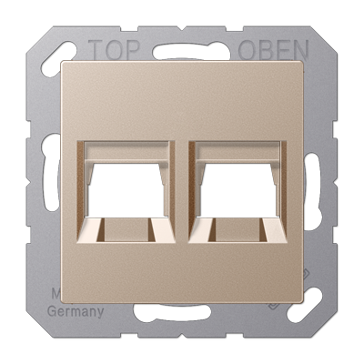 Kрышка для 2-х разъемов; без видимого винта; подпружиненная шторка; термопласт; шампань, A1569-2WECH