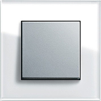 Gira Выключатель 1-клавишный, матовый алюминий - белое стекло, серия Esprit