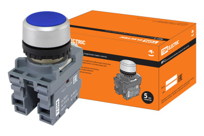 Кнопка с фиксацией MP2-20L в сборе d22мм 1з+1р синяя TDM Electric, SQ0747-0010