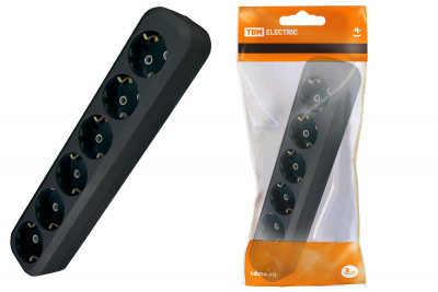 Колодка розеточная 6 гнезд 2П+З 16А 250В черная TDM Electric, SQ1806-0139