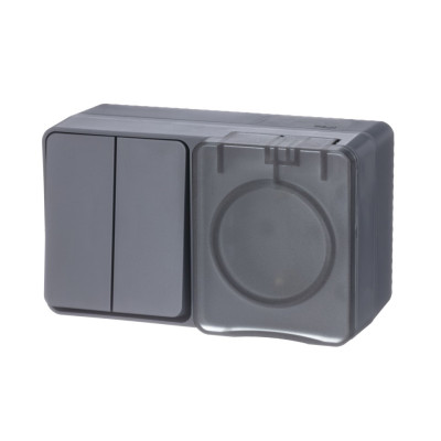 ATN544074 - ATLASDESIGN PROFI IP54 О/У БЛОК: РОЗЕТКА с заземл. со шт., 16А, ВЫКЛЮЧАТЕЛЬ 2-клав., 10АХ, АНТРАЦИТ, Systeme Electric