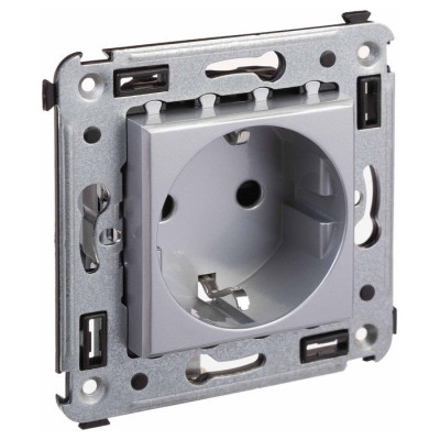 4404003 - ДКС Розетка в стену, 2P+E, с з/ш, "Avanti", "Закаленная сталь"