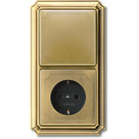 Блок: Выключатель 1-клавишный с розеткой 2к+з, цвет - античная латунь,    серия Antique