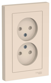 ATN000222 - ATLASDESIGN РОЗЕТКА двойная без заземления со шторками, 16А, в сборе, БЕЖЕВЫЙ, Systeme Electric