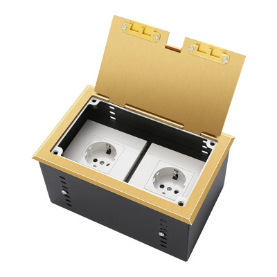 Люк напольный на 2 модуля (горизонт.), металлический, h=100мм, с рамкой, крышка без углубления, TIMIUX, золото, EU2GH100R GD