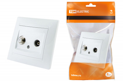 Розетка TV ("мама") + SAT (F-разъем) 0-2400МГц белая "Лама" TDM Electric, SQ1815-0020