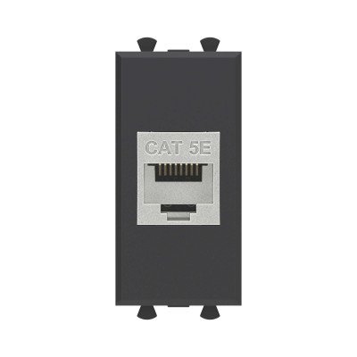 DKC Компьютерная розетка RJ-45 без шторки модульная, кат.5е экранированная, "Avanti", "Черный матовый", 1 модуль