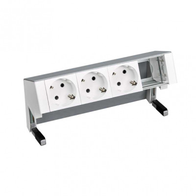 Simon 400 Алюминий Настольный розеточный блок, 3х2P+E, 1 пустой модуль, 42403000-133