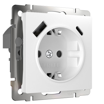 Werkel W1171701/ Розетка с заземлением, шторками и USB тип A+C (белый), a056272