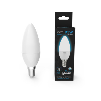 Лампа Gauss Свеча 9.5W 950lm 6500К E14 LED 1/10/100, 103101310