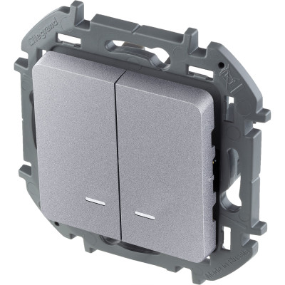 Legrand Выключатель двухклавишный с подсветкой/индикацией - Legrand Inspiria - 10А 250В безвинтовые зажимы - алюминий, 673632