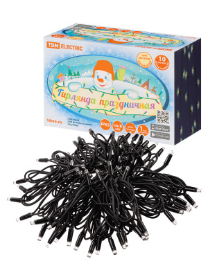 Гирлянда светодиодная СГУ100БТ10, 10м, 3000К, каучук чер., посл. подкл, IP65, 250 В, TDM Electric, SQ0361-0042