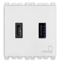 Vimar Зарядное устройство с разъемом USB A+C 5V 3A, 2мод., с антибактериальным покрытием, белая, 19295.AC.AB.B Vimar Зарядное устройство с разъемом USB A+C 5V 3A, 2мод., с антибактериальным покрытием, белая, 19295.AC.AB.B