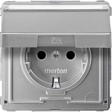 Aquadesign Розетка со шторк., крышкой и полем для надписи 2К+З 16А 250В~ IP44, алюм.