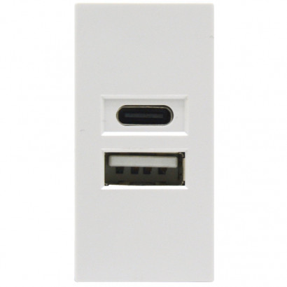 Donel USB зарядное устройство, 2.1A, Type A + C, 1 мод., бел. (22.5х45мм),DUSB2100WCF