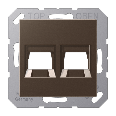 Kрышка для 2-х разъемов; без видимого винта; подпружиненная шторка; термопласт; мокка, A1569-2WEMO