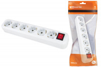 Колодка розеточная 6 гнезд 2П+З с выключателем16А 250В белая TDM Electric, SQ1806-0040