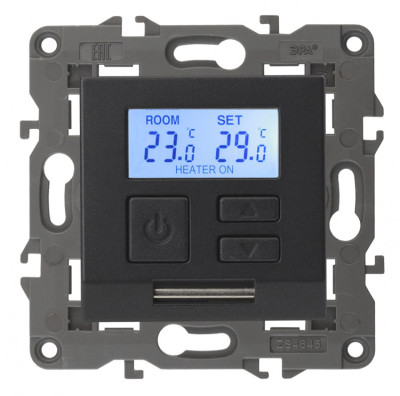 ЭРА 14-4111-05 Elegance Антрацит Терморегулятор универс., 16А, 230В