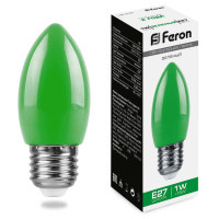 Лампа светодиодная,  (1W) 230V E27 зеленый C35, LB-376, Feron 25926