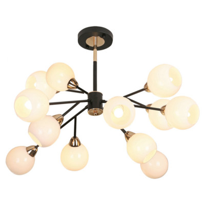 LUSSOLE ASTORIA Люстра потолочная, цвет основания - черный, плафон - стекло (цвет - белый), 12x6W E14, GRLSP-8307