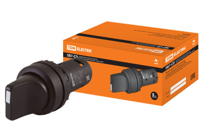 Переключатель на 3 положения с фиксацией SB7-CD33 короткая ручка d22мм 1з+1з черный TDM Electric, SQ0746-0072