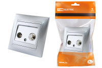 Розетка TV ("мама") + SAT (F-разъем) 0-2400МГц серебр. металлик "Лама" TDM Electric, SQ1815-0220