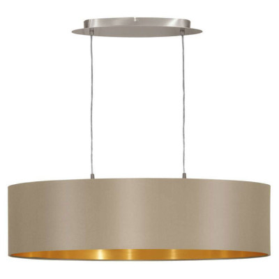 31613 Подвес MASERLO, 2х60W (E27), 780х220, никель мат./текстиль, серо-коричневый, золотой