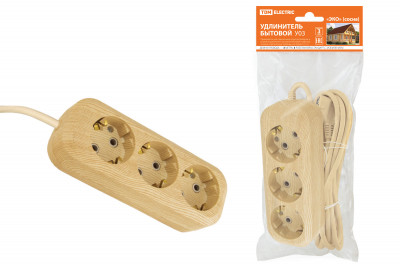 Удлинитель бытовой У03 3 гнезда, 3метра,2П+3, ПВС 3х1мм2 "Эко" (сосна) 16А/250В TDM Electric, SQ1303-2001